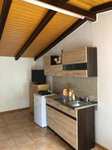 a kitchen with a sink and a stove at Ubytovanie v hosťovskom dome Flower in Veľký Meder