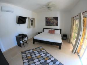 1 dormitorio con 1 cama y TV en Coral Blanco Hotel, en Sosúa