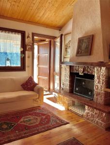 a living room with a couch and a fireplace at Appartamento Le Pale in Alleghe