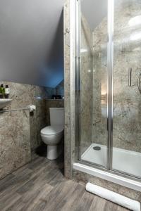 a bathroom with a shower and a toilet at Cappadocia Guest House in Brighton & Hove