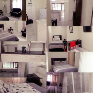 a collage of photos of a room with beds at Zanevovo in Scottburgh