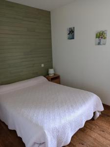 a bedroom with a bed with a white blanket at Colline de la bergerie in Cambo-les-Bains