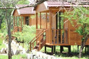 a wooden cabin in the middle of a forest at Igula lodge in Mkuze