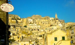 a view of the city of the old city at Casa Contini in Matera