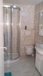 a bathroom with a shower and a toilet and a sink at Las Terassas- Playa de las americas - Ténérife- Espagne in Playa de las Americas