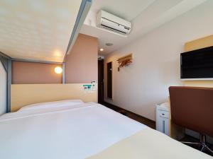 a hotel room with a bed and a tv at Super Hotel Akihabara Suehirocho in Tokyo