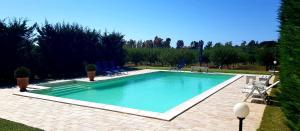 a swimming pool with blue chairs in a yard at B&B PIANO del RE in Partinico