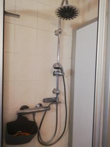 een douche in een badkamer met een douchekop bij Oase im Park in Berlijn