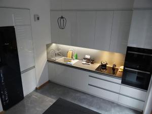 kuchnia z blatem ze zlewem i kuchenką mikrofalową w obiekcie Beautiful City Centre Apartament w Krakowie