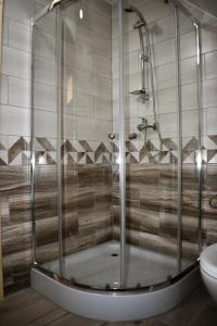 uma cabina de duche em vidro numa casa de banho com WC em Osada Zawóz em Zawóz