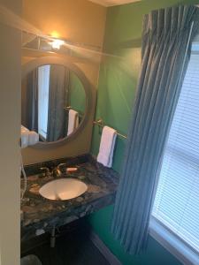 a bathroom with a sink and a mirror at Mt. Vernon Motel in Manheim
