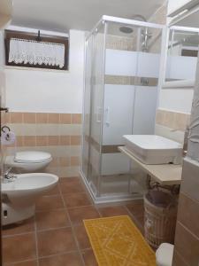 a bathroom with a toilet and a sink and a shower at B&B Partaitria in Dorgali