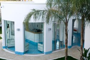 a villa with a swimming pool and a palm tree at Ganimede Hotel in Sperlonga