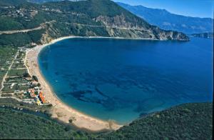 an aerial view of a beach and the ocean at Apartmani Ivona in Budva