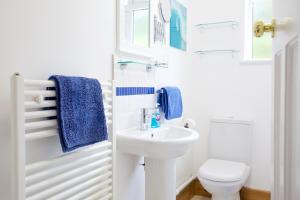 Un baño blanco con inodoro y lavabo. en Little Coombe, en St Ives 33 fotos más