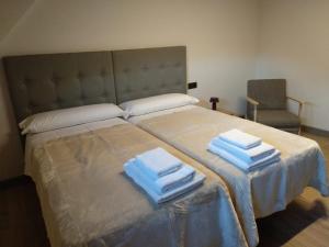 1 dormitorio con 1 cama con 2 toallas en Apartment Casa Blas, en Gistaín