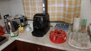 阿爾比尼婭的住宿－Villa Lory Albinia，厨房柜台配有咖啡壶和杯子