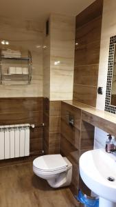 a bathroom with a toilet and a sink at Hotel Grodzki in Sandomierz