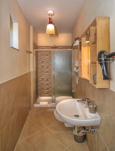 een badkamer met een wastafel en een douche bij La Mandolata dei Poeti Apartaments in Lucca