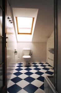 a bathroom with a toilet and a skylight at Brezina Pension in Prague +40 photos