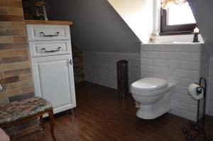 a bathroom with a toilet and a sink at Kornatka Hajnówka Pokoje Puszcza Białowieska in Hajnówka