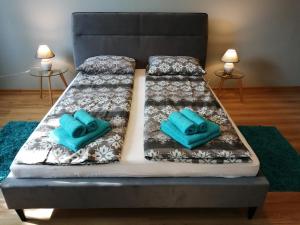 Säng eller sängar i ett rum på Bauskas Street Apartments