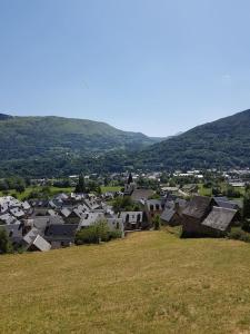 a view of a town from a hill with houses at Joli petit appartement au calme in Vignec