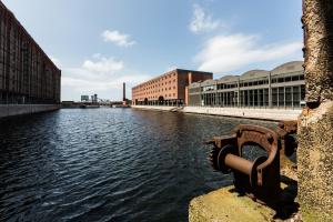 a view of a river in a city with buildings at Titanic Hotel Liverpool in Liverpool