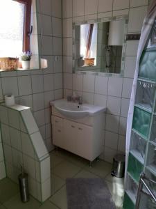 a bathroom with a sink and a mirror at zacisze in Junoszyno