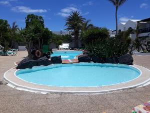 a swimming pool in a resort with palm trees at Casa Dany in Tías