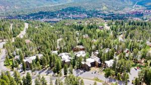an aerial view of a resort surrounded by trees at Gold Camp Gold Pan Condo: On Shuttle Route in Breckenridge