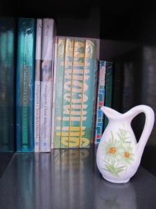 un vaso seduto su uno scaffale con dei libri di Brilliant holiday a Ostuni