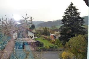 uma vista para uma casa com uma árvore e um quintal em FeWo Ackermann em Modautal