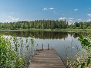 un muelle en un lago con árboles en el fondo en Holiday Home Rauhalinna by Interhome en Paatela