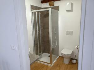 a bathroom with a shower and a toilet at Borgo di Ponte Holiday Apartments & Rooms in Cividale del Friuli