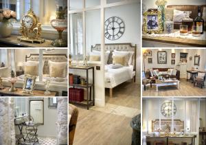 a collage of photos of a living room with a clock at Le Secret - Avignon in Avignon