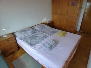 a bed in a room with two pillows on it at HEDRA in Zambratija