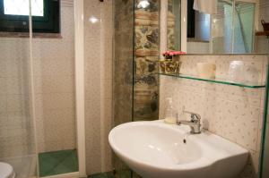 y baño con lavabo y ducha. en Antico Borgo Etneo Agriturismo en Calatabiano