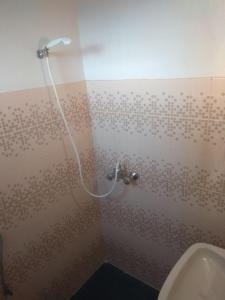 La salle de bains est pourvue d'une douche et de toilettes. dans l'établissement Theodore Apartments, à Zakharo