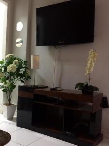リオデジャネイロにあるCharmoso apartamento Copacabanaのリビングルーム(壁に薄型テレビ付)