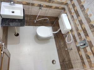 a bathroom with a toilet and a sink at Hotel Tiger Haveli in Sawāi Mādhopur