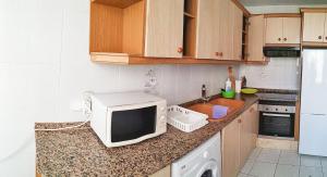 um balcão de cozinha com um micro-ondas e um lavatório em Benimaclet em Valência