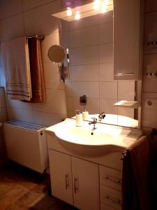 uma casa de banho com um lavatório e um espelho em Ferienwohnung im Rottal em Oberrot