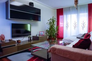 a living room with a couch and a tv at EL PALACIO DE MIRIBILLA / Miribilla palace-Palast in Bilbao