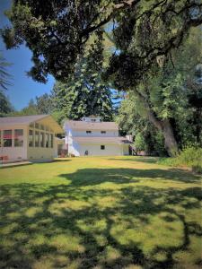 a large yard with a white building and a tree at Stahlecker House Inn in Napa