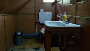 uma pequena casa de banho com lavatório e WC em Cabana MonteRio em Padis