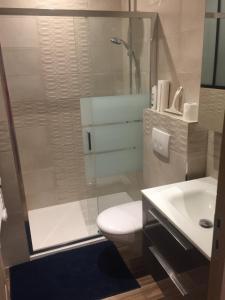 a bathroom with a shower and a toilet and a sink at La maison parisienne maison deux pièces à louer au pied du métro in Maisons-Alfort