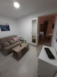 - un salon avec un canapé et une table basse dans l'établissement Apartman Danilo, à Ulcinj