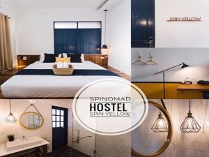 Rúm í herbergi á Spinomad hostel