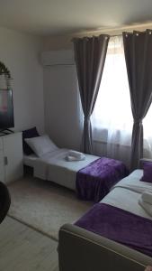 1 dormitorio con 2 camas y ventana en Sweet Dreams, en Lagos de Plitvice